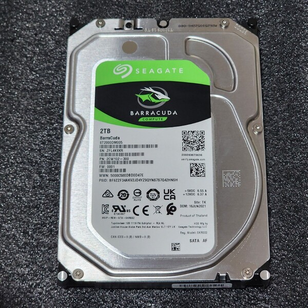 【送料無料】SEAGATE BARRACUDA ST2000DM05-2CW102 2TB 3.5インチ内蔵HDD 2021年製 フォーマット済み 正常品 PCパーツ 動作確認済