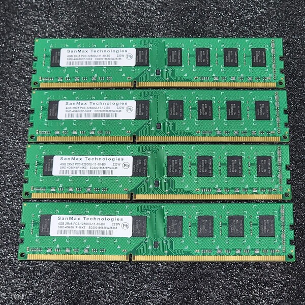 SanMax DDR3-1600MHz 16GB (4GB×4枚キット) SMD-4G68H1P-16KZ 動作確認済み デスクトップ用 PCメモリ