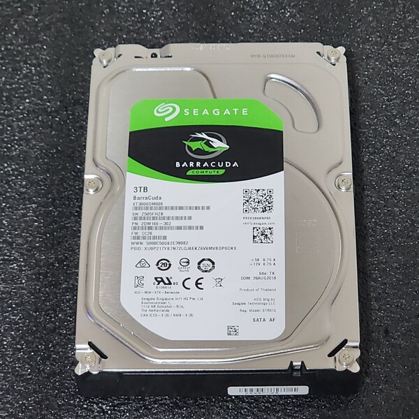 【送料無料】SEAGATE BARRACUDA ST3000DM008-2DM166 3TB 3.5インチ内蔵HDD 2018年製 フォーマット済み 正常品 PCパーツ 動作確認済