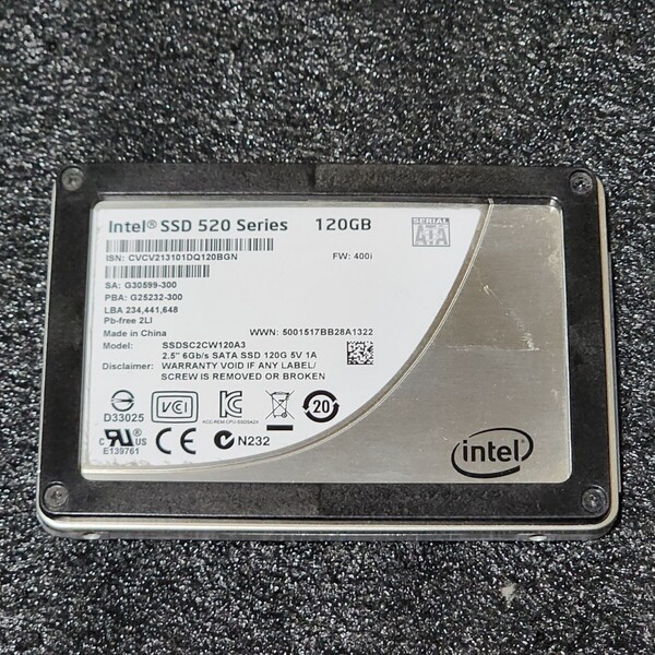 INTEL SSD 520 SERIES(SSDSC2CW120A3) 120GB SATA SSD 正常品 2.5インチ内蔵SSD フォーマット済 PCパーツ 動作確認済 128GB