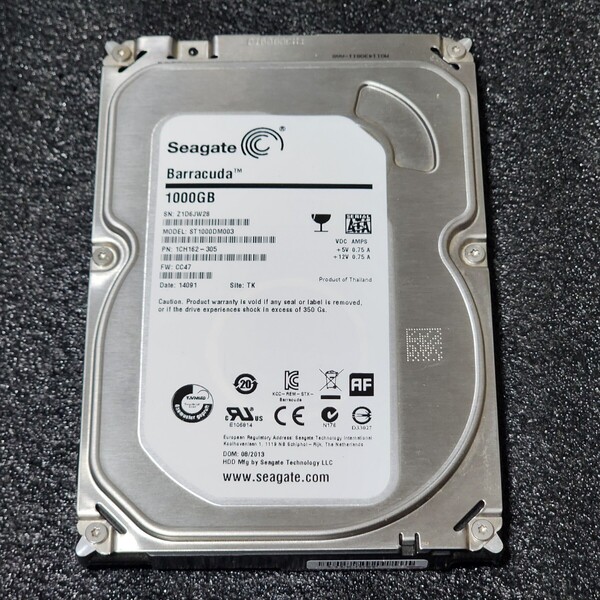 【送料無料】SEAGATE BARRACUDA ST1000DM003-1CH162 1TB 3.5インチ内蔵HDD 2013年製 フォーマット済み 正常品 PCパーツ 動作確認済