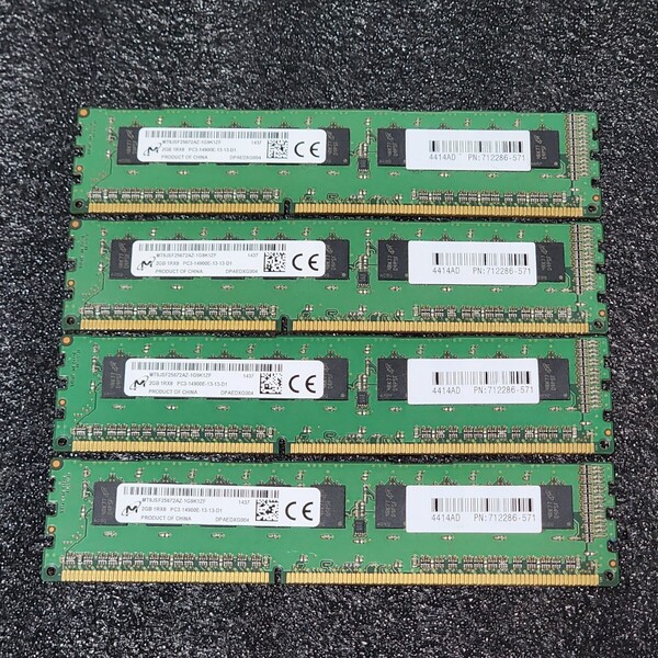 Micron DDR3-1866MHz 8GB (2GB×4枚キット) MT9JSF25672AZ-1G9K1ZF 動作確認済み ECC Unbuffered デスクトップ用 PCメモリ