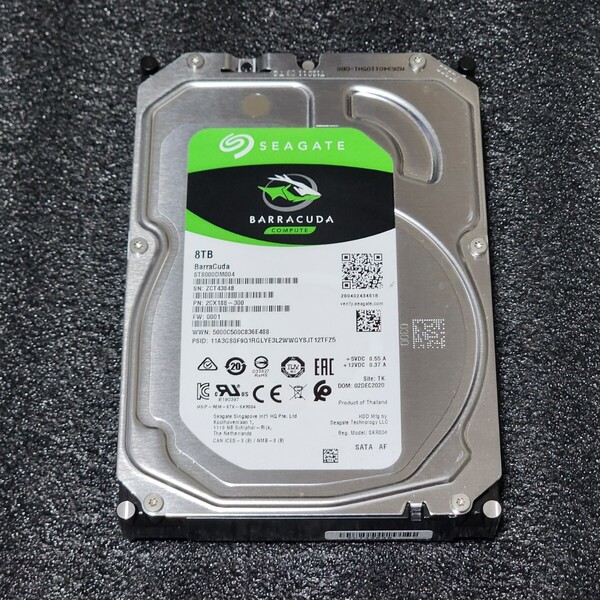【送料無料】SEAGATE BARRACUDA ST8000DM004-2CX188 8TB 3.5インチ内蔵HDD 2020年製 フォーマット済み 正常品 PCパーツ 動作確認済 (2)