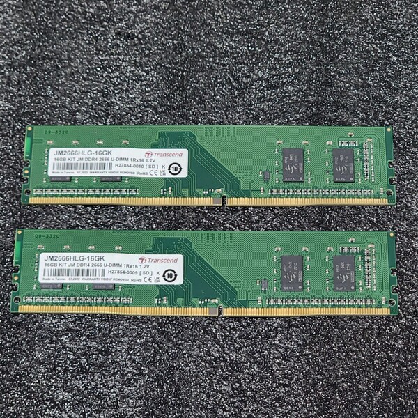 Transcend DDR4-2666MHz 16GB (8GB×2枚キット) JM2666HLG-16GK 動作確認済み デスクトップ用 PCメモリ (1)