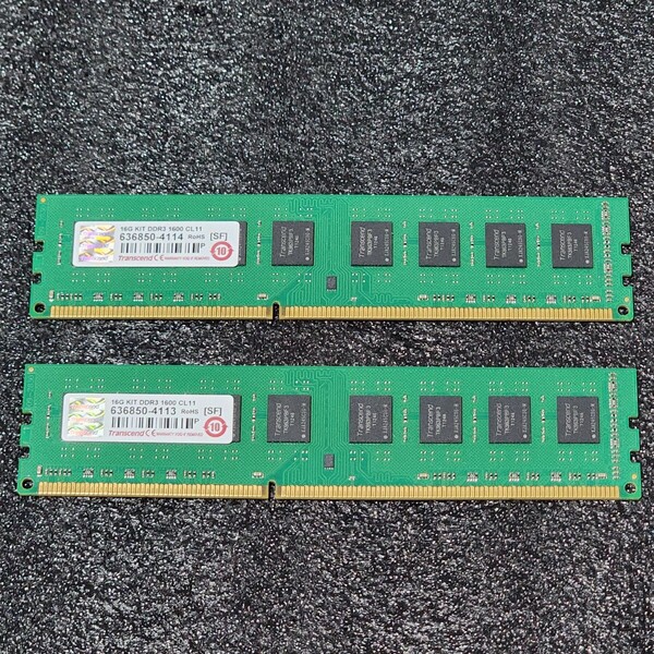 Transcend DDR3-1600MHz 16GB (8GB×2枚キット) 動作確認済み デスクトップ用 PCメモリ