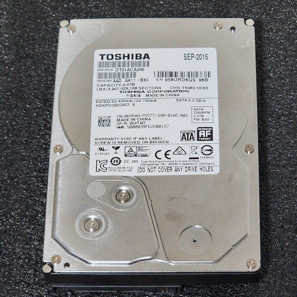 【送料無料】TOSHIBA DT01ACA200 2000GB/2TB 3.5インチ内蔵HDD 2015年製 フォーマット済み 正常品 PCパーツ 動作確認済