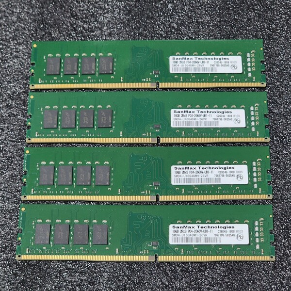 SanMax DDR4-2666MHz 64GB (16GB×4枚キット) SMD4-U16G48MH-26VR 動作確認済み デスクトップ用 PCメモリ
