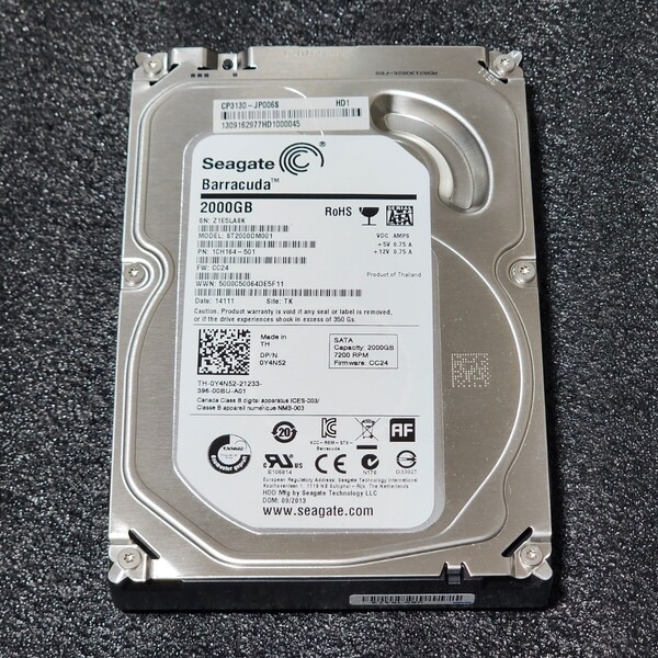 【送料無料】SEAGATE BARRACUDA ST2000DM001-1CH164 2TB 3.5インチ内蔵HDD 2013年製 フォーマット済み 正常品 PCパーツ 動作確認済