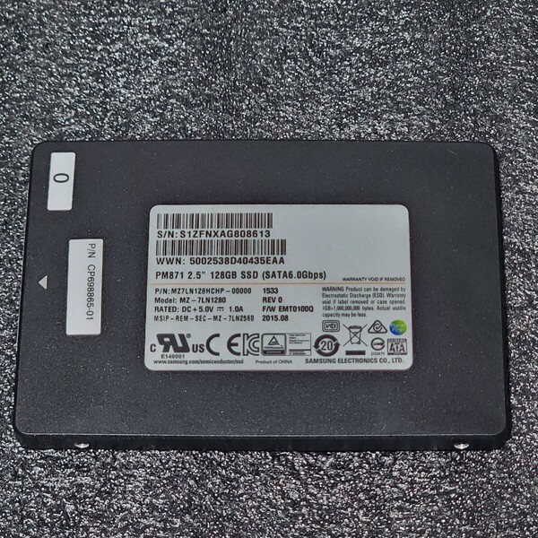 SAMSUNG PM871(MZ7LN128HCHP-00000) 128GB SATA SSD 正常品 2.5インチ内蔵SSD フォーマット済 PCパーツ 動作確認済 120GB