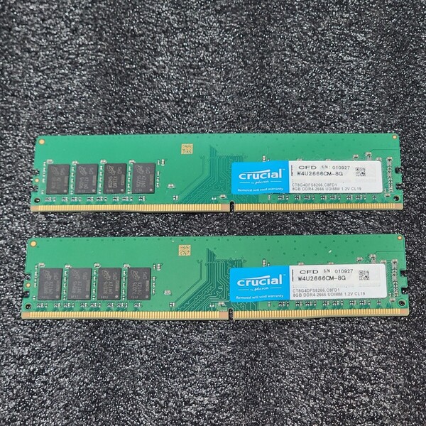 CRUCIAL DDR4-2666MHz 16GB (8GB×2枚キット) CT8G4DFS8266.C8FD1 動作確認済み デスクトップ用 PCメモリ