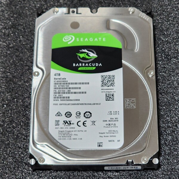 【送料無料】SEAGATE BARRACUDA ST4000DM004-2CV104 4TB 3.5インチ内蔵HDD 2018年製 フォーマット済み 正常品 PCパーツ 動作確認済