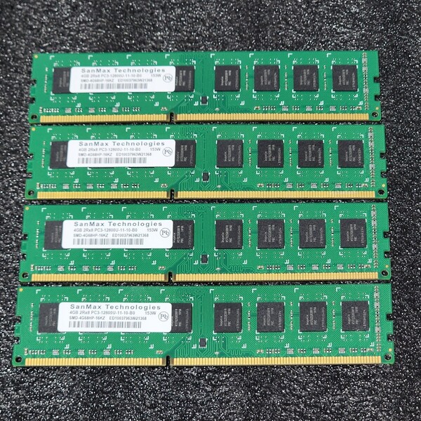 SanMax DDR3-1600MHz 16GB (4GB×4枚キット) SMD-4G68HP-16KZ 動作確認済み デスクトップ用 PCメモリ