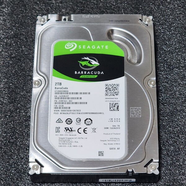 【送料無料】SEAGATE BARRACUDA ST2000DM006-2DM164 2TB 3.5インチ内蔵HDD 2018年製 フォーマット済み 正常品 PCパーツ 動作確認済