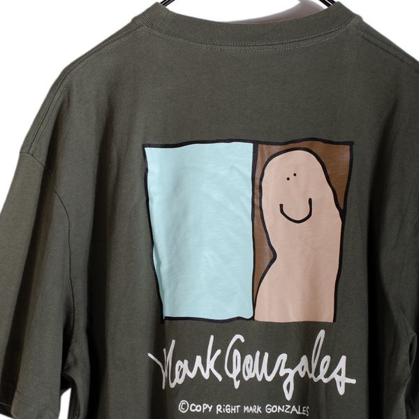 Mark Gonzales マークゴンザレス Tシャツ ロゴT プリントロゴ メンズ Mサイズ カーキ グリーン ワッペン バックプリント