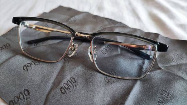 【美品】999.9 M-28 col. 5202ブルーグレー × シルバー メガネ