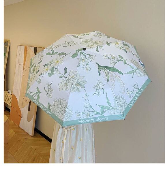 新発売 折り畳み傘 晴雨兼用 雨傘 日傘 コンパクト オシャレ グリーン系 花柄 植物柄 UVカット 断熱 耐風 ワンタッチ 便利