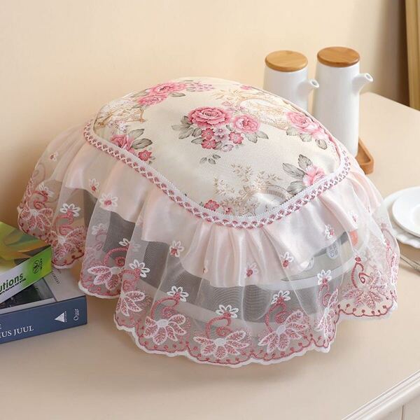 炊飯器カバー テーブルカバー マルチカバー 防塵カバー インテリア 飾り ピンク 花柄 レース 刺繍 フリル付き