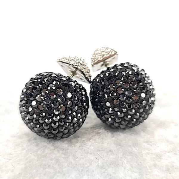 /極美品/SWAROVSKI スワロフスキー ピアス ブラックボール