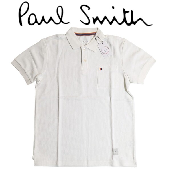 新品 ポールスミス Paul Smith 半袖 ポロシャツ M マルチスポット ラウンジウェア メッシュ ホワイト 胸ポケット DRY メンズ 夏