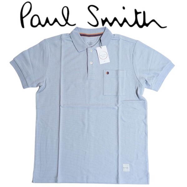 新品 ポールスミス Paul Smith 半袖 ポロシャツ M マルチスポット ラウンジウェア メッシュ サックス 胸ポケット DRY メンズ 夏