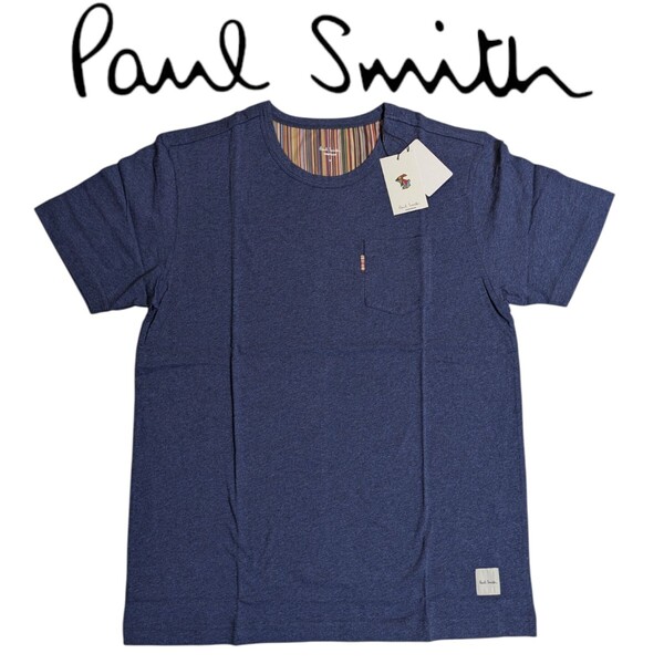新品 ポールスミス Paul Smith 半袖Tシャツ M マルチストライプ ラウンジウェア 胸ポケット ブルー メンズ 夏