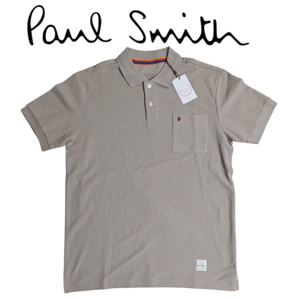 新品 ポールスミス Paul Smith 半袖 ポロシャツ M マルチスポット ラウンジウェア メッシュ ベージュ 胸ポケット DRY メンズ 夏