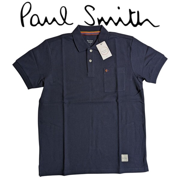 新品 ポールスミス Paul Smith 半袖 ポロシャツ M マルチスポット ラウンジウェア メッシュ ダークネイビー 胸ポケット DRY メンズ 夏