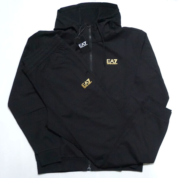 新品・本物 EMPORIO ARMANI EA7 エンポリオ・アルマーニ セットアップ上下 メンズ 8NPV63 PJVRZ 0208 ブラック×ゴールドロゴ XL