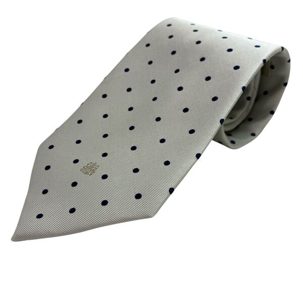 Aquascutum アクアスキュータム men's メンズ フォーマル ネクタイ 装飾品 ビジネス カジュアル ドット 水玉 シルバーホワイト