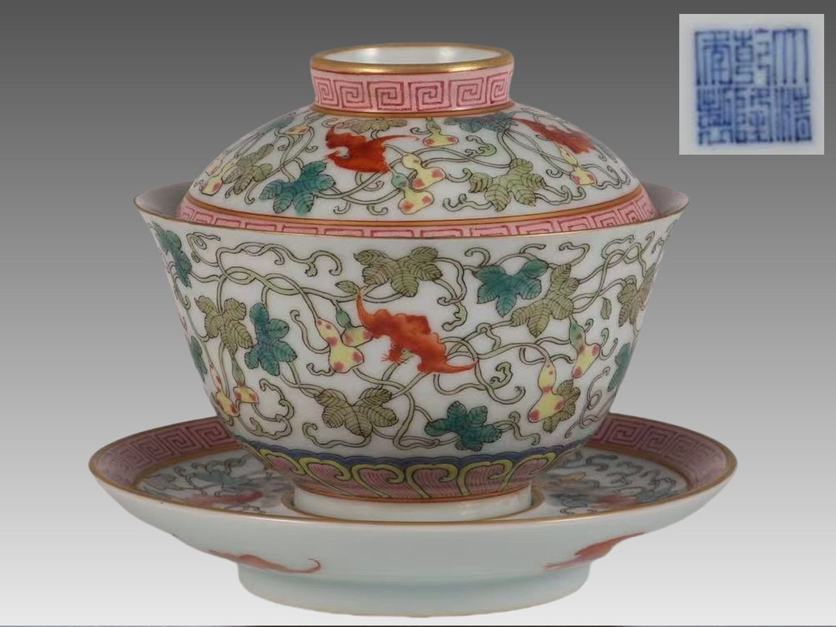 大清同治粉彩仙鶴図紋提梁壺 茶道具 工芸品 美術品 置物 - 工芸品
