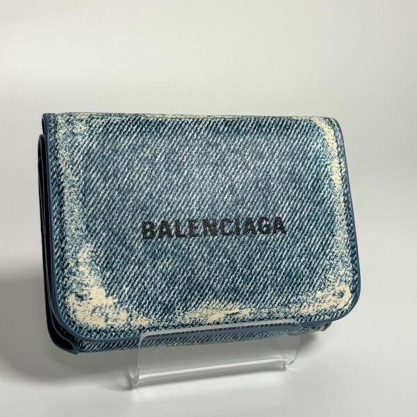 BALENCIAGA バレンシアガ デニム プリント ミニウォレット 594216 メンズ レディース ユニセックス 三つ折り財布 コンパクト 革小物