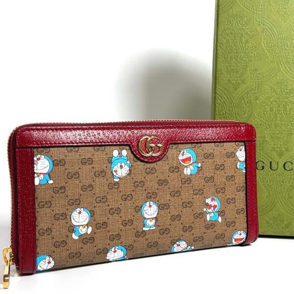 GUCCI グッチ 長財布 ラウンドジップ ジッピーウォレット GGスプリーム PVC コラボ 希少 ドラえもん ゴールド金具 レザー 本革 革小物