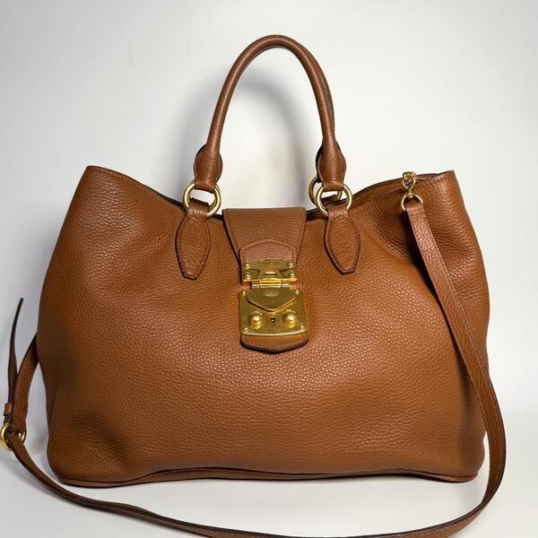 ミュウミュウ MIU MIU レザー ハンドバッグ ショルダーバッグ 2WAY VITELLO CARIBU ヴィッテロ カリブ カバン 鞄 レディース 本革 ゴールド