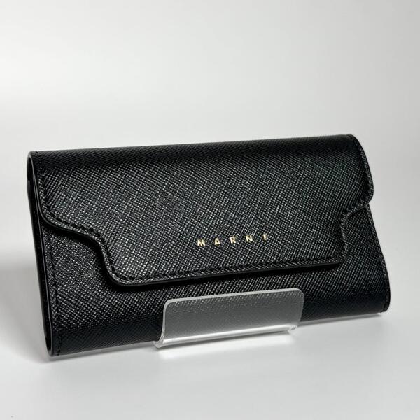 MARNI マルニ レザー キーケース ブラック 黒 ゴールド カードケース ミニ 財布 ウォレット フラグメントケース ユニセックス 革小物 本革