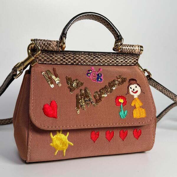 DOLCE&GABBANA ドルチェ&ガッバーナ 希少 シシリー パイソン キャンバス 2WAY ショルダーバッグ ハンドバッグ 刺繍 ロゴ ポシェット ミニ