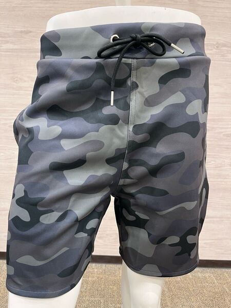 ハーフパンツ カモフラ 迷彩カーキ Lサイズ メンズ 膝上 ショートパンツ 短パン ストレッチ ジャージ バンダナ ヒョウ柄 カモフラ 夏