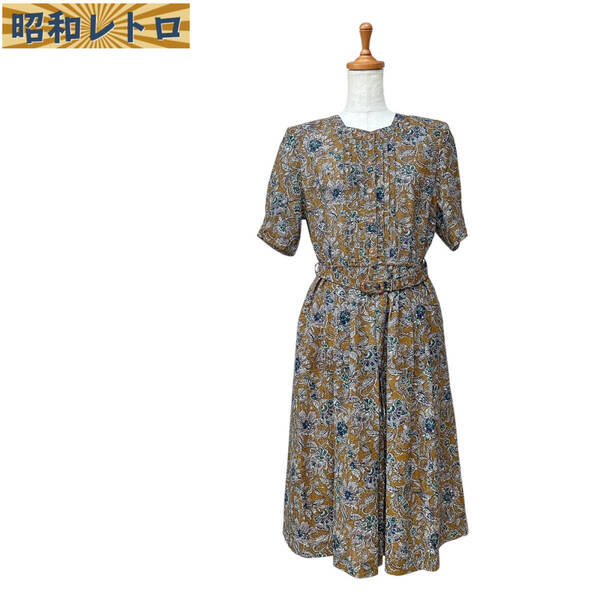 【昭和レトロ】半袖ワンピース/総柄/花柄/13号/古着/ヴィンテージ/60'70'/No.1593