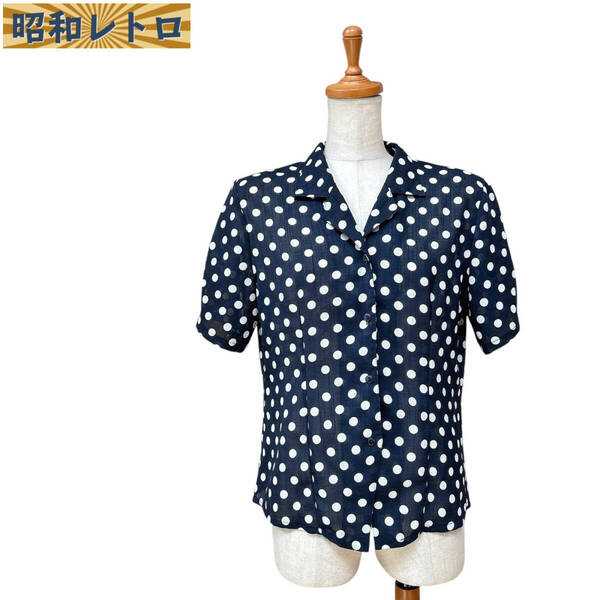 【昭和レトロ】半袖ブラウス/ドット柄/古着/ヴィンテージ/60'70'/No.1597