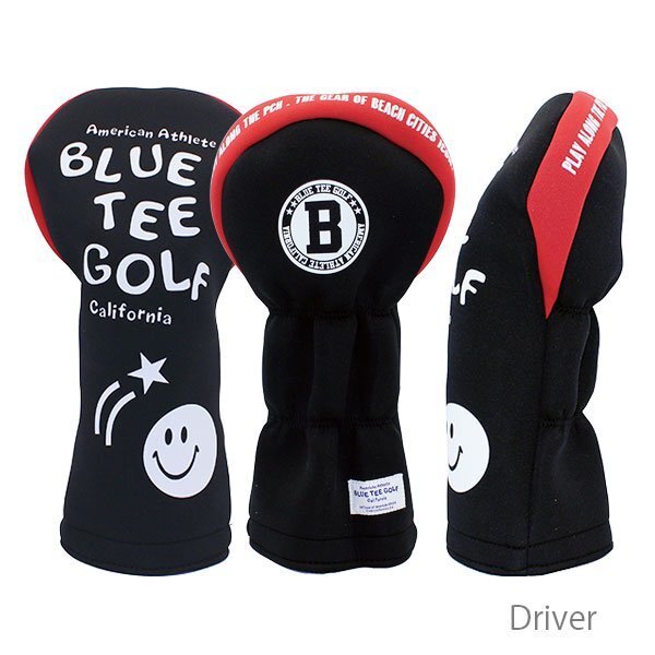 ◎『HC34タイプ』ブルーティーゴルフ【DRブラック:ストレッチスマイルヘッドカバー 】ドライバー用ヘッドカバー BLUE TEE GOLF 送料無料