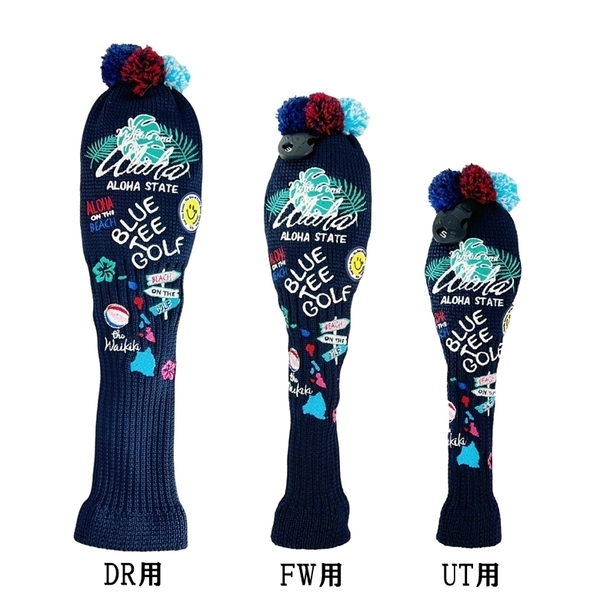 ■【3PA:ネイビー】ブルーティーゴルフ【ニット アロハ オン ザ ビーチ】3本セット(A)ヘッドカバー BLUE TEE GOLF NALO1 送料無料