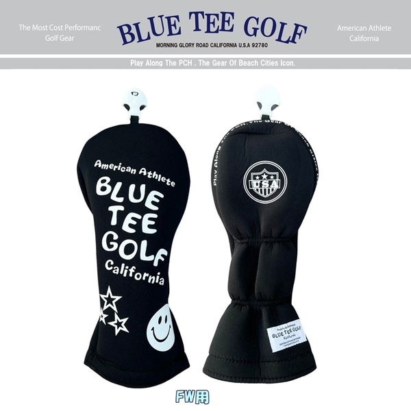 ◎ブルーティーゴルフ【FWブラック:ストレッチ スマイル】フェアウェイ用ヘッドカバー STHC-03 BLUE TEE GOLF 送料無料