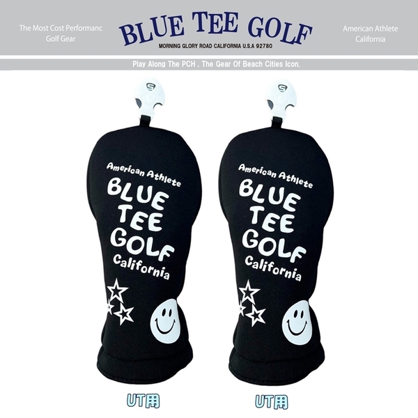 ◎2本セット ブルーティーゴルフ【UTブラック:ストレッチ スマイル】ユーティリティー用カバー STHC-03 BLUE TEE GOLF 送料無料