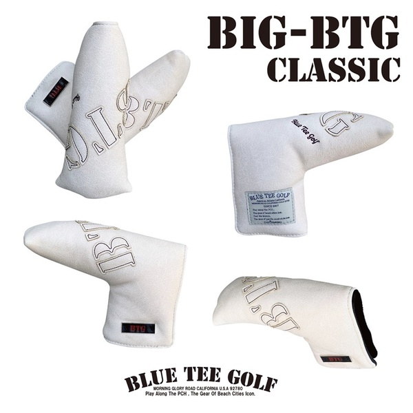 ●3【PTB-WH】ブルーティーゴルフ【BIG BTG - Classic:ホワイト】パター用(ブレード型)ヘッドカバーBLUE TEE GOLF HCC1 送料無料