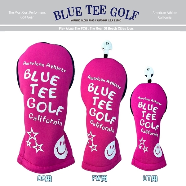 ◎ブルーティーゴルフ【3PAピンク:ストレッチ スマイル】3本セット(A)ヘッドカバー STHC-03 BLUE TEE GOLF 送料無料