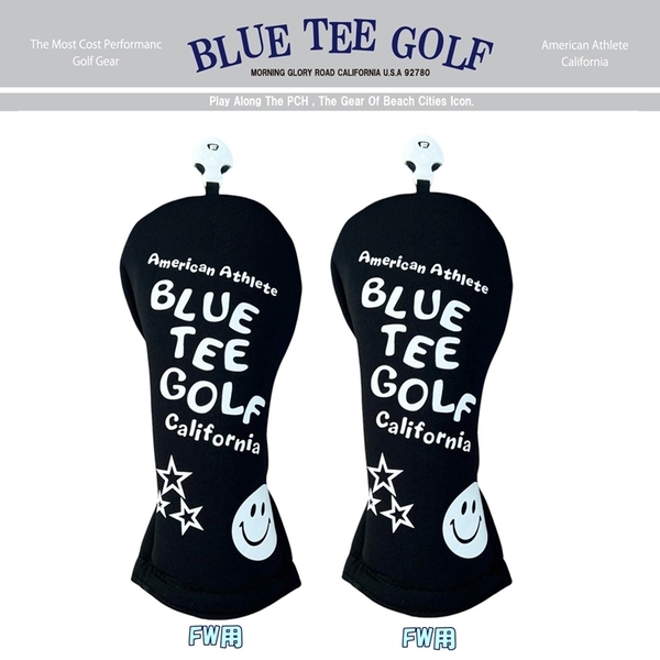 ◎2本セット:ブルーティーゴルフ【FWブラック:ストレッチ スマイル】フェアウェイ用ヘッドカバー STHC-03 BLUE TEE GOLF 送料無料