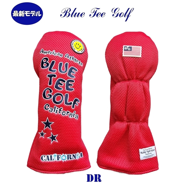 ■【DR:レッド】ブルーティーゴルフ【メッシュ スマイル】ドライバー用ヘッドカバー BLUE TEE GOLF DHC-007 送料無料