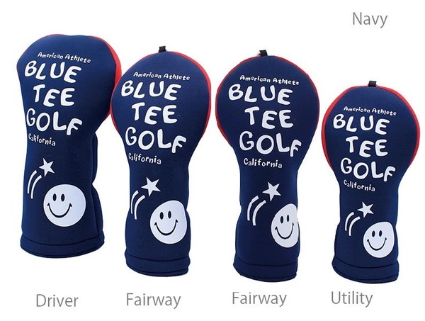 ◎『HC34タイプ』ブルーティーゴルフ【4Pネイビー:ストレッチスマイル】4本セットヘッドカバー HC-34 BLUE TEE GOLF 送料無料