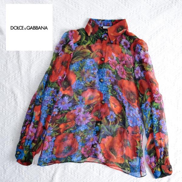 【最高の存在感!フラワーシアー素材】ドルチェ&ガッバーナ DOLCE&GABBANA D&G シャツ ブラウス 刺繍 シースルー レース ボタニカル