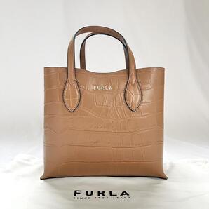 <超美品!!>■FURLA フルラ ハンドバッグ レザー 型押し 手提げ トートバッグ 上品コーデ 普段使い キャメル 管:K-2506037