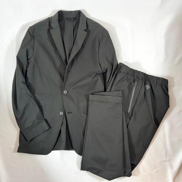 <美品!!>■DESCENTE PAUSE デサントポーズ セットアップ スーツ ジャケット スラックス ウエストゴム お洒落 カーキ L 管:K-2506022